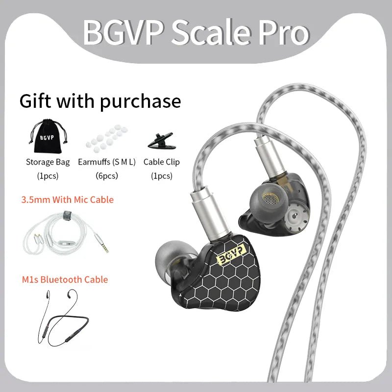 BGVP Scale Pro 1DD+1BA Hybrid In Ear Monitor 3.5mm Wired Bass Headset