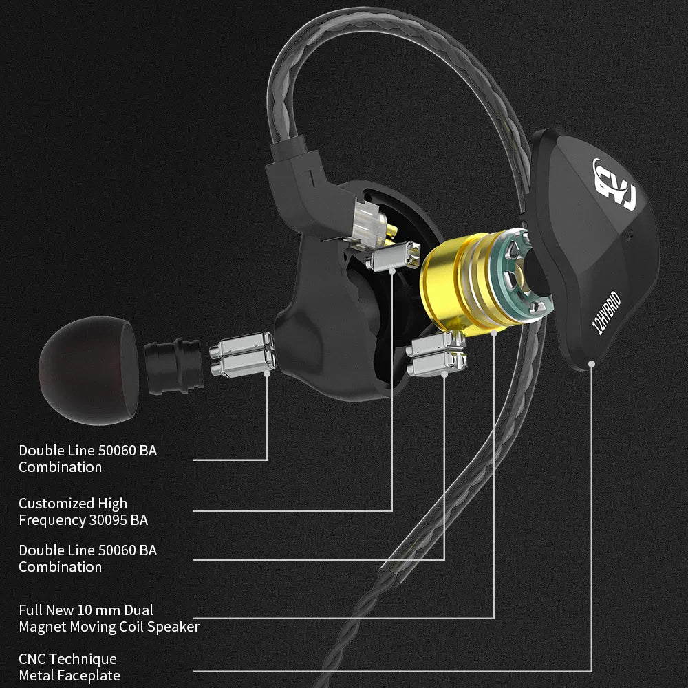 CVJ CSN Wire Headphones Hybrid Dynamic Driver HIFI Monitor Earbuds