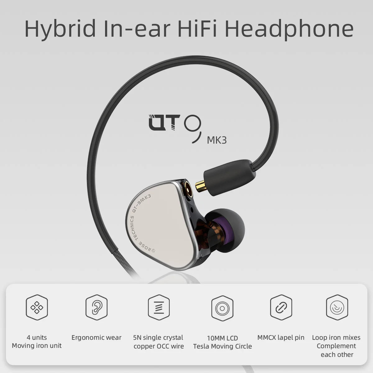 Rose Technics QT9-MK3 Wired Headphones Hybrid In-ear Earphone